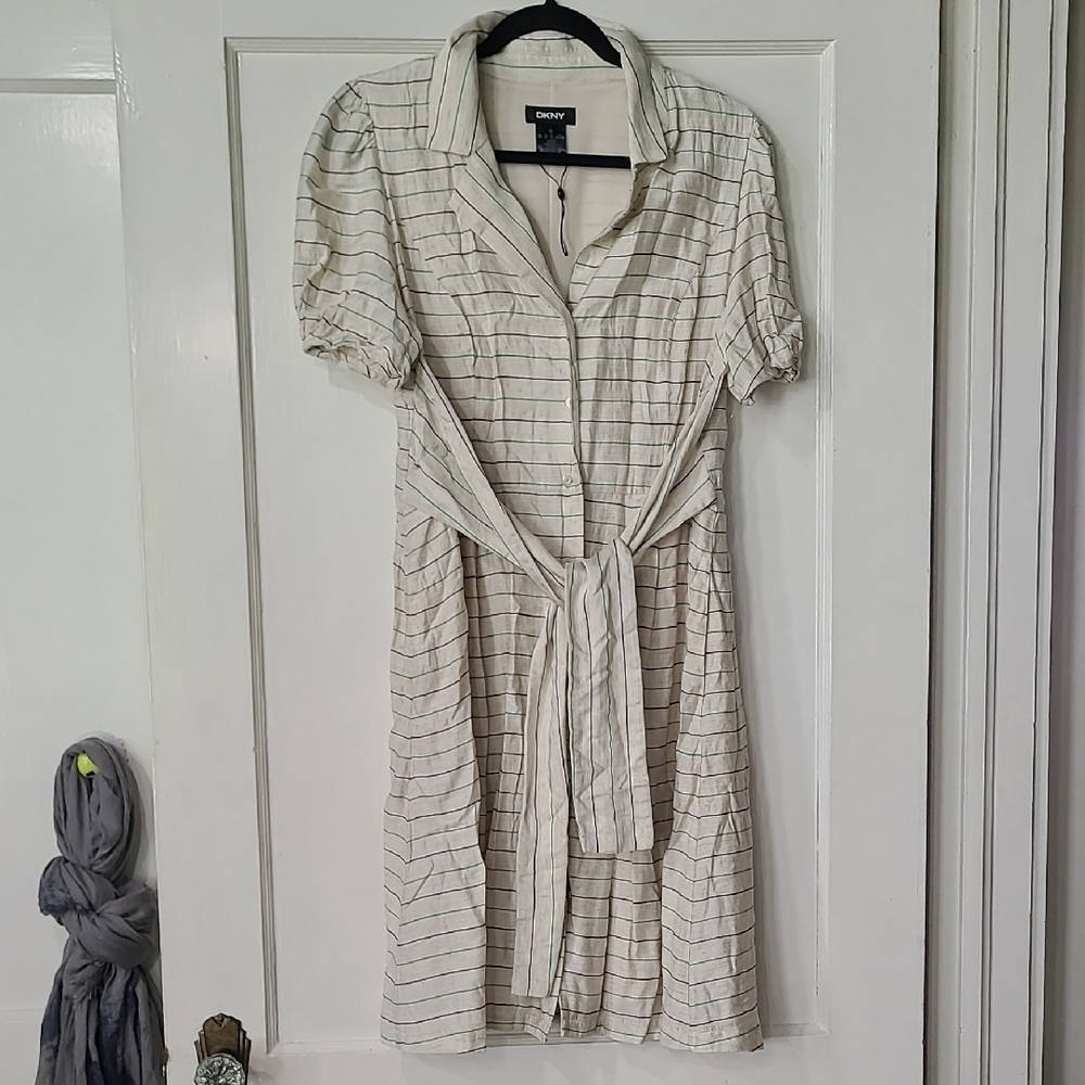 DKNY Cream and Black Striped Dress